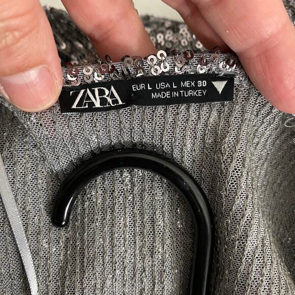 Zara Sequined Spaghetti Strap Mini Dress Tiered Size Large - Picture 5 of 7